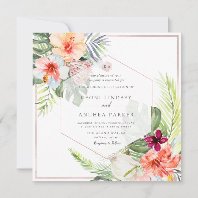 PixDezines Tropical Paradise Flowers Foliage Invitation (Front)