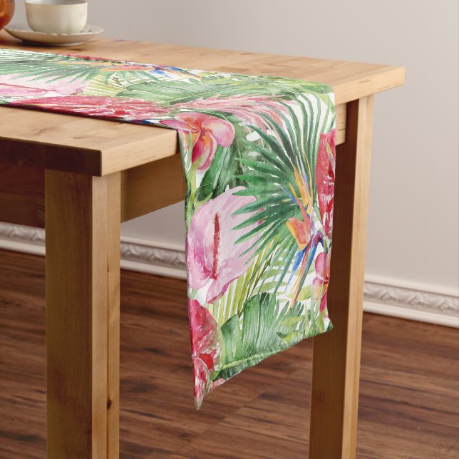 PixDezines Tropical Paradise Lush Floral Foliage Short Table Runner (In Situ)