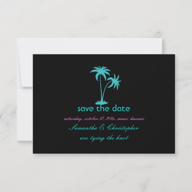 PixDezines Twin Palms, aqua blue Save The Date (Front)