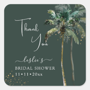 PixDezines Twin Palms Tropical Bridal Shower Square Sticker