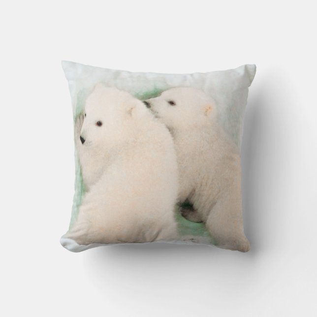 PixDezines twin polar cubs Throw Pillow (Front)