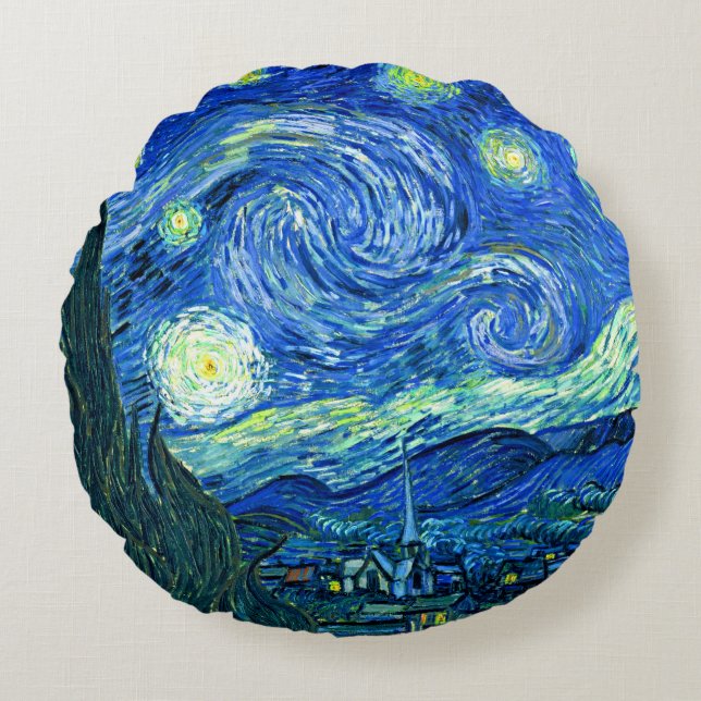 PixDezines van gogh starry night/st. remy Round Pillow (Front)