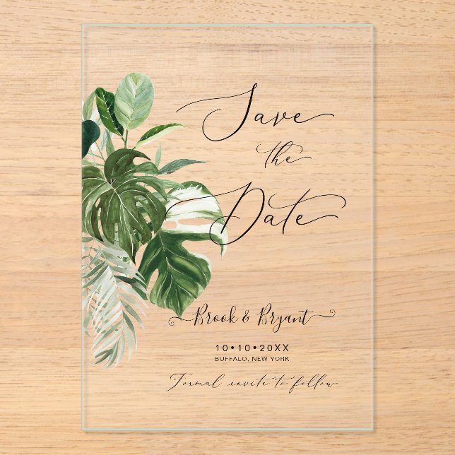 PixDezines Variegated Monstera n Tropical Foliage Acrylic Invitations (Front)