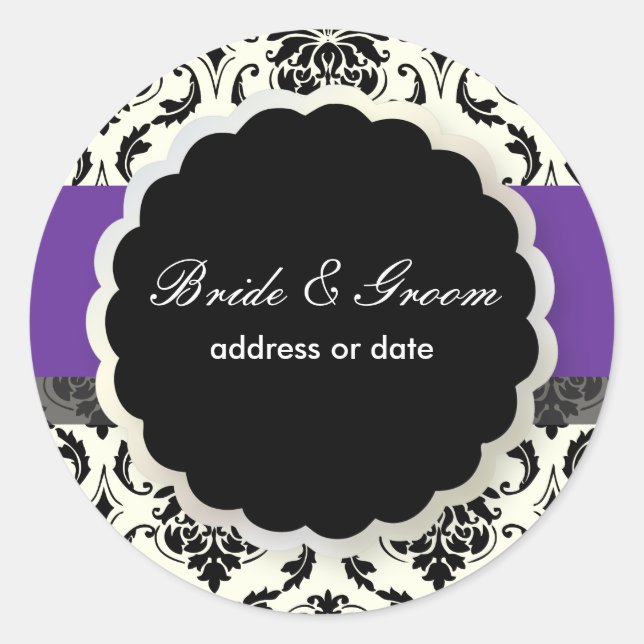 PixDezines Vendome Damask, diy colour, purple Classic Round Sticker (Front)