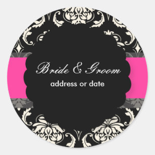 PixDezines Vendome Damask, Hot Pink Classic Round Sticker