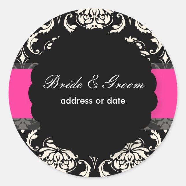 PixDezines Vendome Damask, Hot Pink Classic Round Sticker (Front)