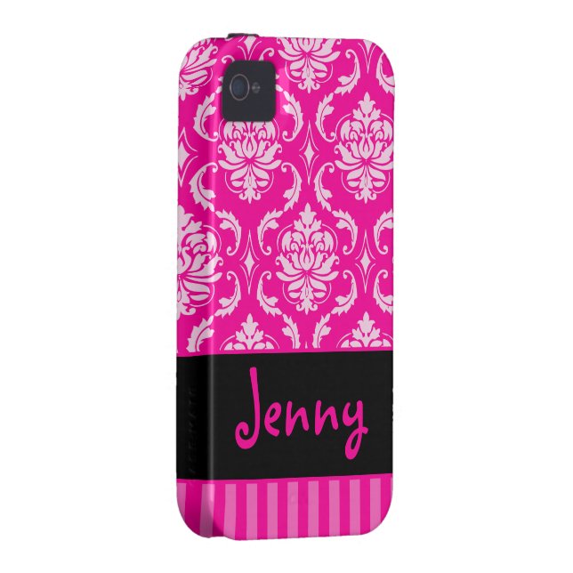 PixDezines Vendome Damask/Pink+Black/DIY colour Case-Mate iPhone Case (Back/Right)