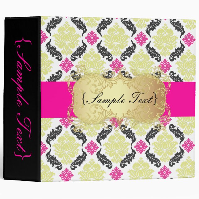 PixDezines Venezia, Pink + Green Damask Binder (Front/Spine)