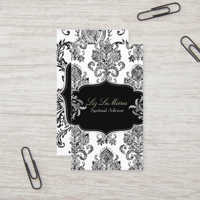 PixDezines Victorian Damask/DIY colour Business Card (Front/Back In Situ)