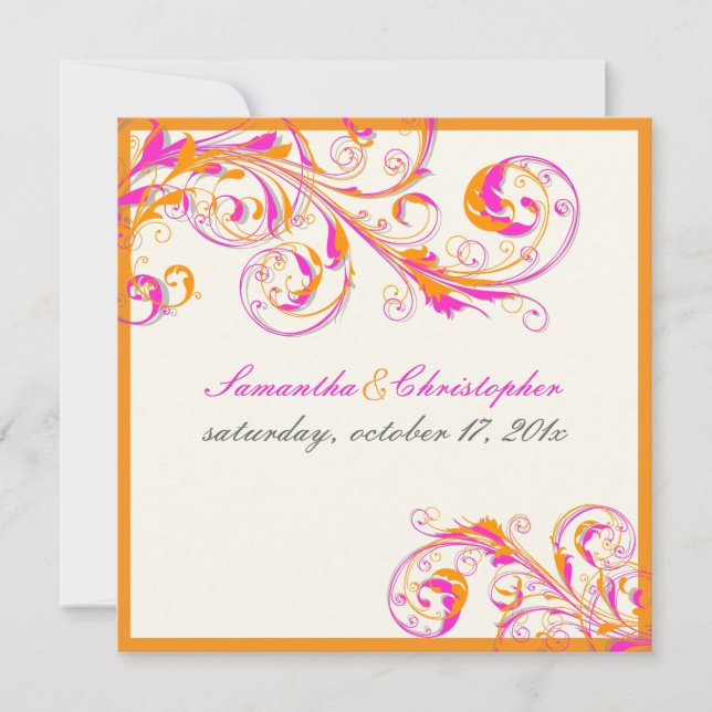 PixDezines Vine Swirls|coral+fuschia|DIY colour Invitation (Front)