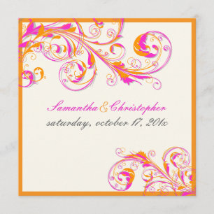 PixDezines Vine Swirls coral+fuschia DIY colour Invitation