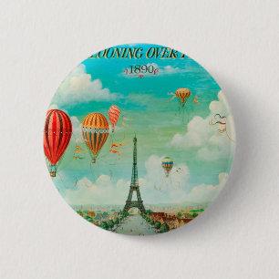 PixDezines vintage balloons/eiffel/paris 2 Inch Round Button