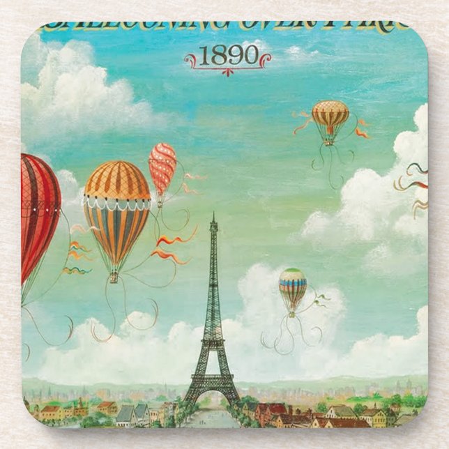 PixDezines vintage balloons/eiffel/paris Coaster (Front)