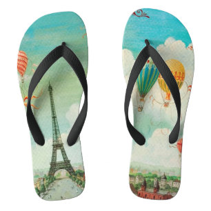 PixDezines vintage balloons/eiffel/paris Flip Flops