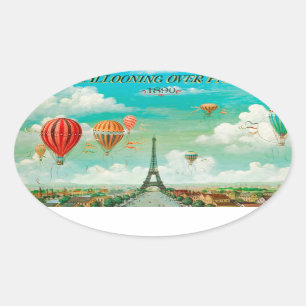PixDezines vintage balloons/eiffel/paris Oval Sticker