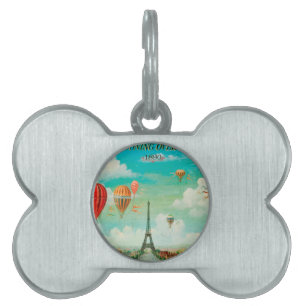 PixDezines vintage balloons/eiffel/paris Pet Tag