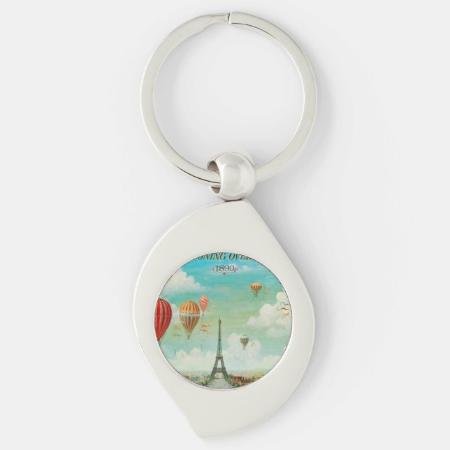 PixDezines vintage balloons over paris Keychain (Front)