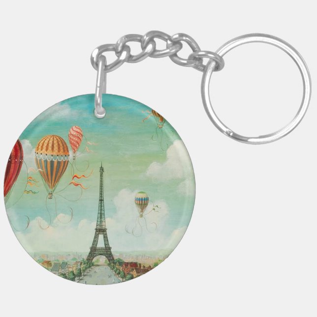 PixDezines vintage balloons over paris Keychain (Back Left)