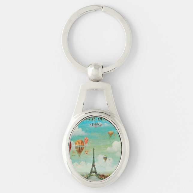 PixDezines vintage balloons over paris Keychain (Front)