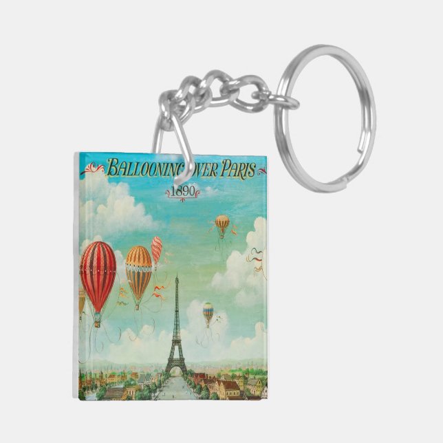PixDezines vintage balloons over paris Keychain (Back Left)