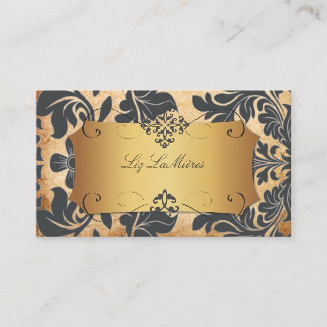 PixDezines vintage baroque damask Business Card (Front)