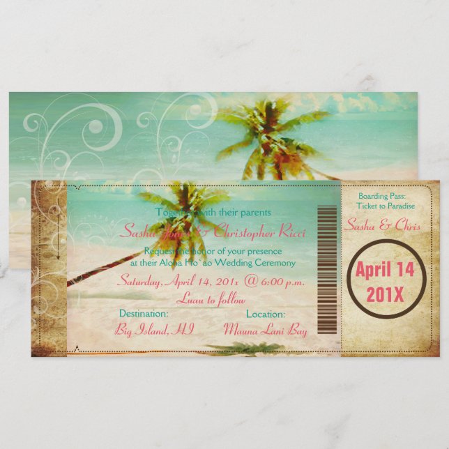PixDezines Vintage Beach Boarding Pass Invitation (Front/Back)