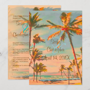 PixDezines VINTAGE BEACH SCENE/HAWAII/SLATE BLUE Invitation