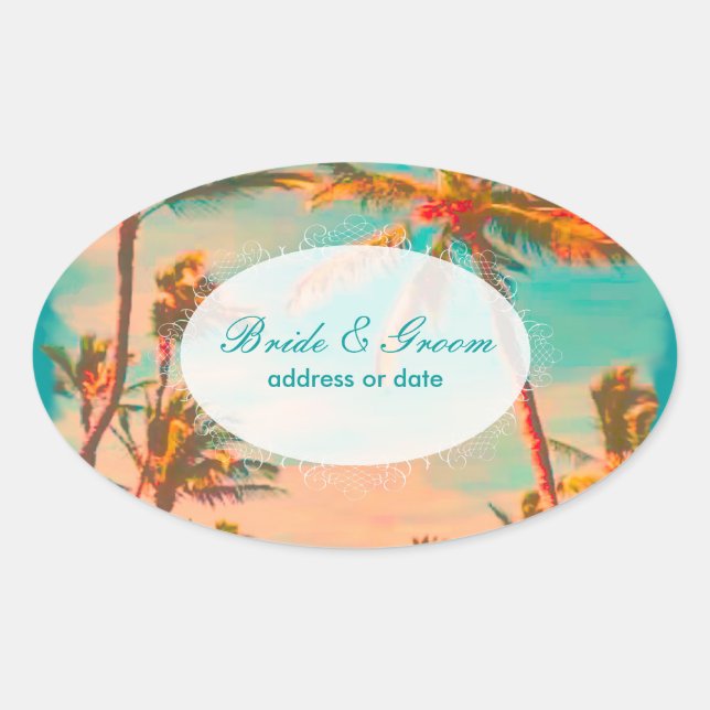 PixDezines vintage beach scene Oval Sticker (Front)