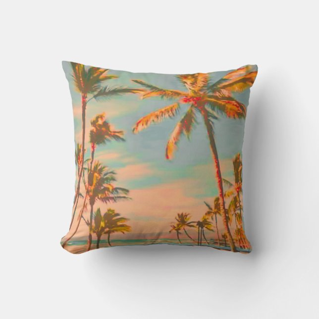 PixDezines vintage beach scene Throw Pillow (Front)