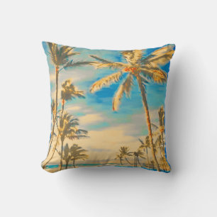 PixDezines vintage beach scene Throw Pillow