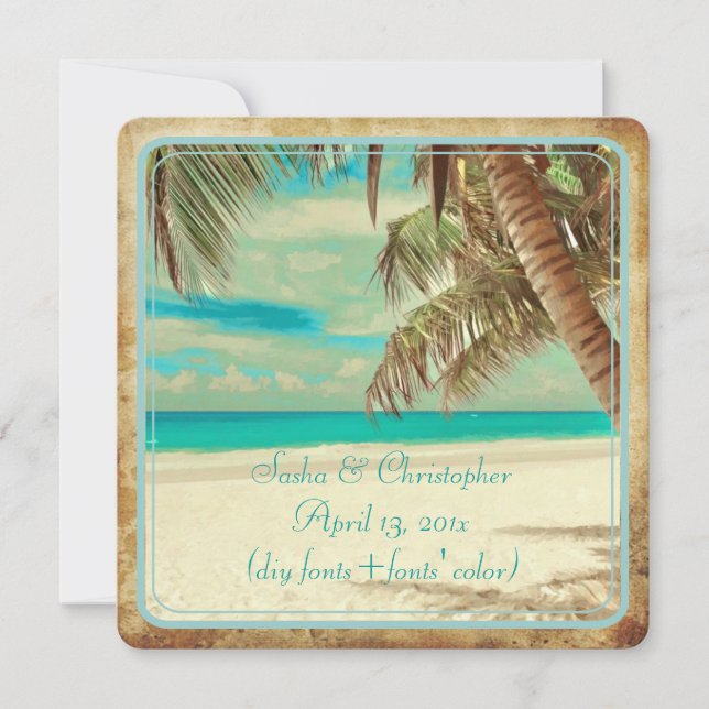 PixDezines vintage beach, tropical paradise Invitation (Front)