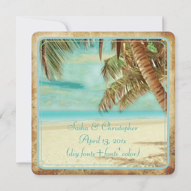 PixDezines vintage beach, tropical paradise Invitation (Front)