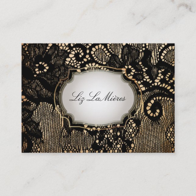 PixDezines VINTAGE BLACK LACE/FAUX PARCHMENT Business Card (Front)
