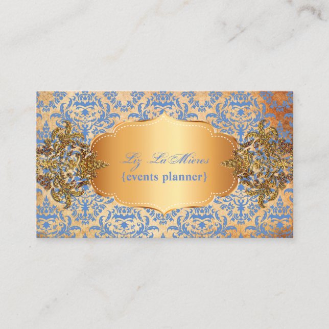 PixDezines Vintage blue céline damask Business Card (Front)