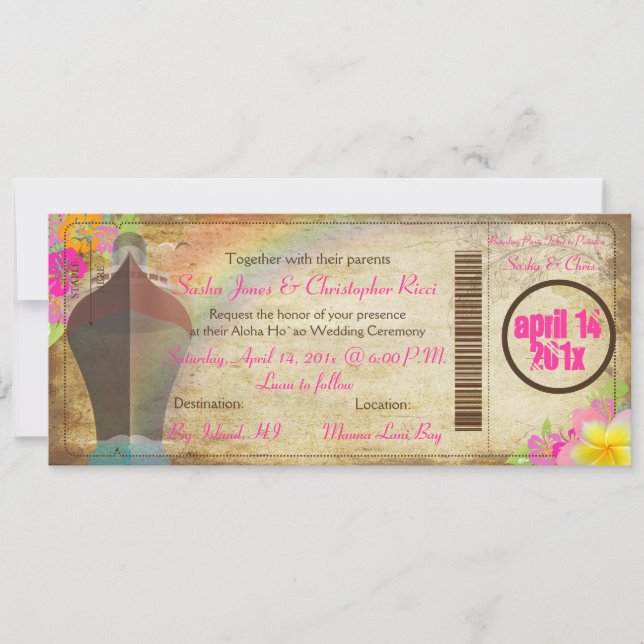 PixDezines vintage boarding pass/love boat/rainbow Invitation (Front)