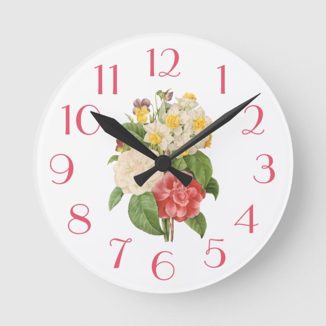 PixDezines Vintage Camelia/Daffodils/DIY Font Round Clock (Front)
