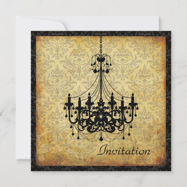 PixDezines Vintage Chandelier+damask,  parchment Invitation (Front)