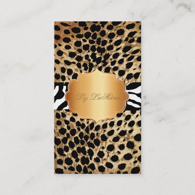 PixDezines vintage cheetah+zebra Business Card (Front)