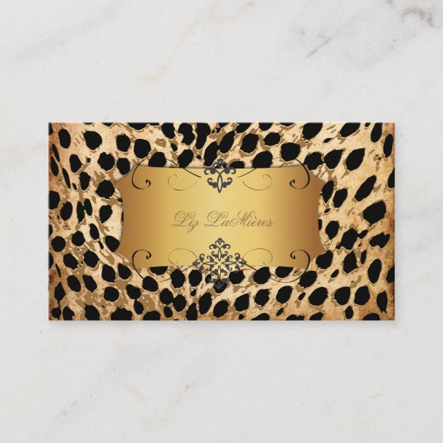 PixDezines vintage cheetah+zebra Business Card (Front)