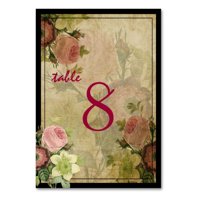 PixDezines Vintage Cottage Roses/Table No. Table Number (Back)