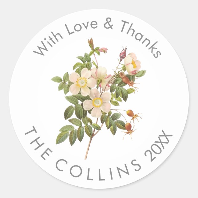 PixDezines Vintage Cream Roses Thank You Stickers (Front)