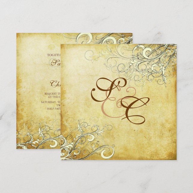 PixDezines vintage cream swirls Invitation (Front/Back)