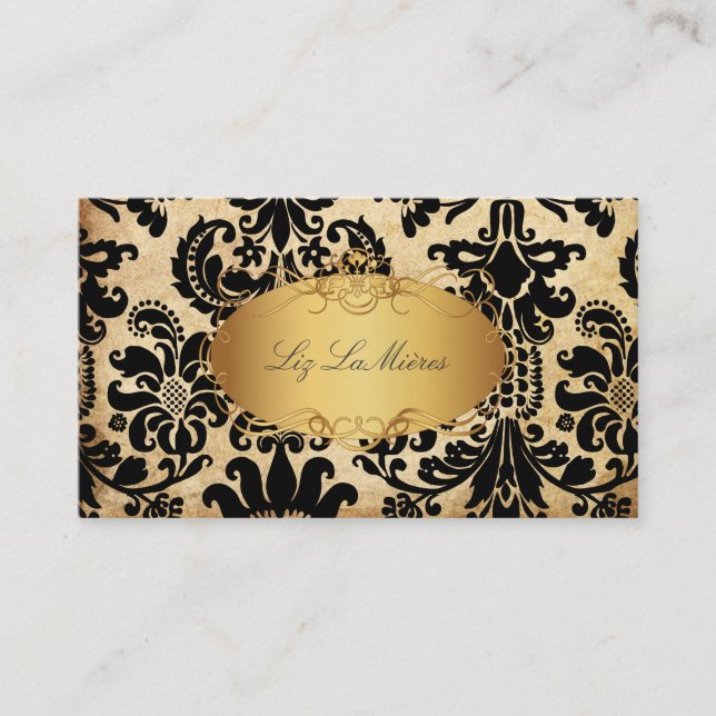 PixDezines vintage damask/faux parchment Business Card (Front)