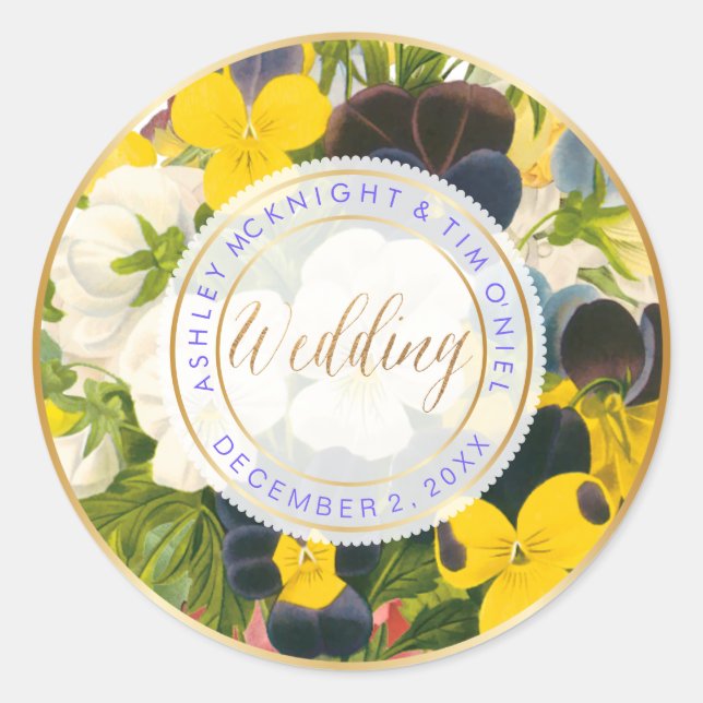 PixDezines VINTAGE FLORAL BOUQUETS Classic Round Sticker (Front)