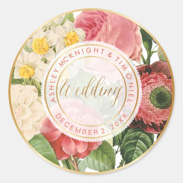 PixDezines VINTAGE FLORAL BOUQUETS Classic Round Sticker (Front)