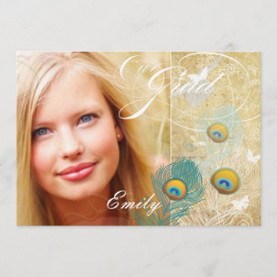 PixDezines vintage graduation photo+diy peacock Invitation