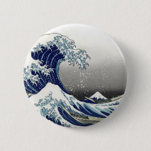 PixDezines Vintage, Great Wave, Hokusai 葛飾北斎の神奈川沖浪 2 Inch Round Button