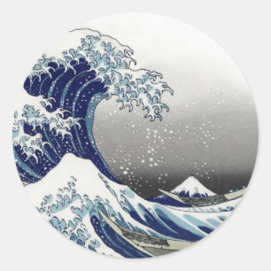PixDezines Vintage, Great Wave, Hokusai 葛飾北斎の神奈川沖浪 Classic Round Sticker