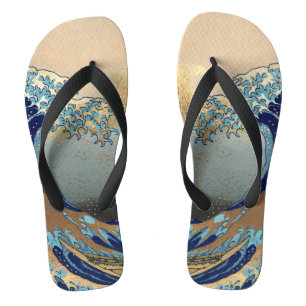 PixDezines Vintage, Great Wave, Hokusai 葛飾北斎の神奈川沖浪 Flip Flops