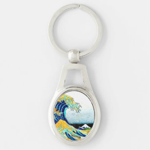 PixDezines Vintage, Great Wave, Hokusai 葛飾北斎の神奈川沖浪 Keychain